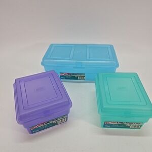 Lot Of 3 Stuffers Fliptop Stackable Storage Bin Hinge Lid Plastic Container